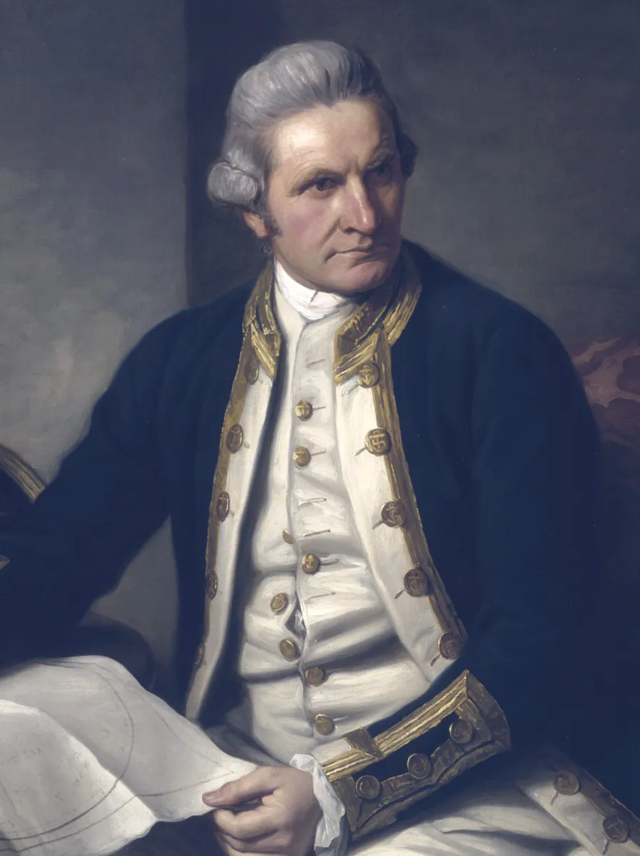 Painted portrait of Captain James Cook in naval uniform